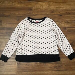 Kate Spade Bow Print Pullover Velour Sweater Coquette Balletcore Preppy Women XL